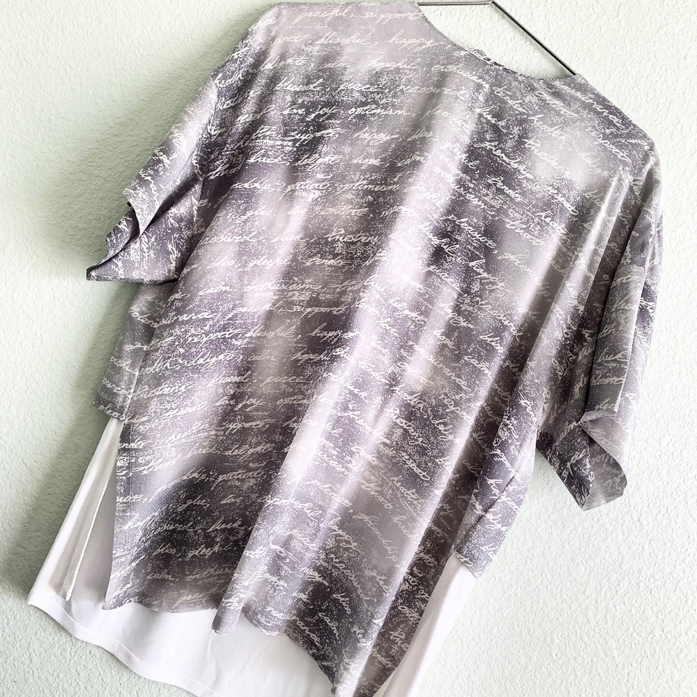 SPORTMAX MaxMara 100% silk graphic font print blouse grey short sleeve top M